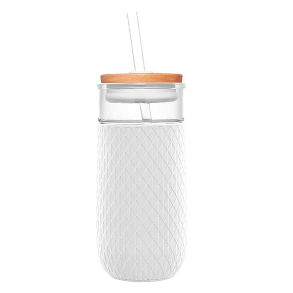 Ello Devon Glass Tumbler with Splash Proof Wooden Lid and Straw - Picture 1 of 4